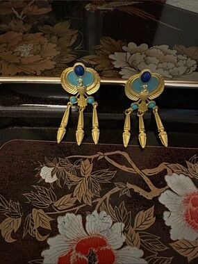 Gold and Turquoise Egyptian-Inspired Drop Earrings